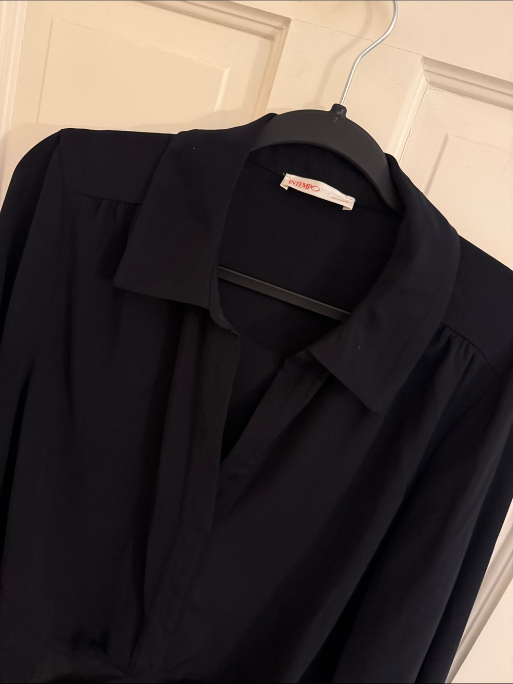 Intempo Ladies Size L Long-Sleeve Button-Down Shirt gathered waist